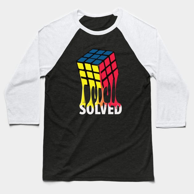 Melting Cube Solved - Rubik's Cube Inspired Design Baseball T-Shirt by Cool Cube Merch